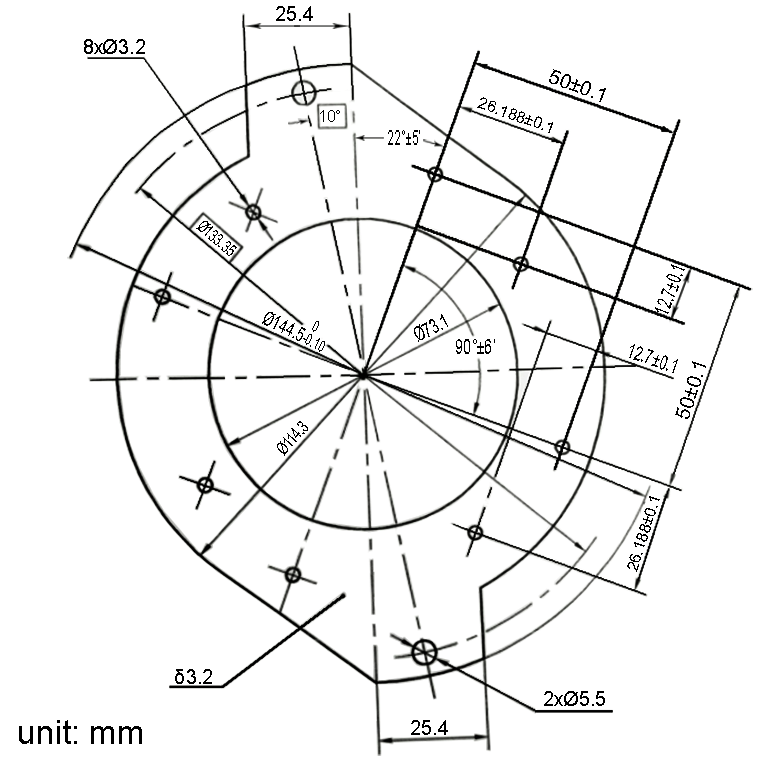 Dimension Diagram of Carbon Brush Frame of DC Motor XQ-3.8